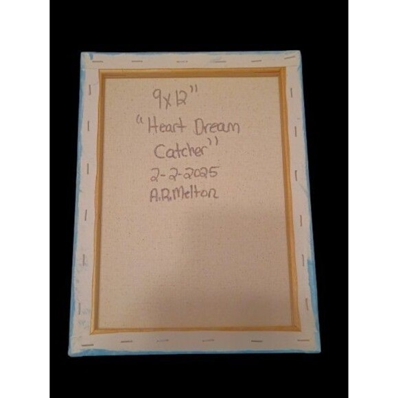 Handpainted Handmade Heart Dream Catcher Acrylic Painting On Stretched Canvas - Picture 2 of 2